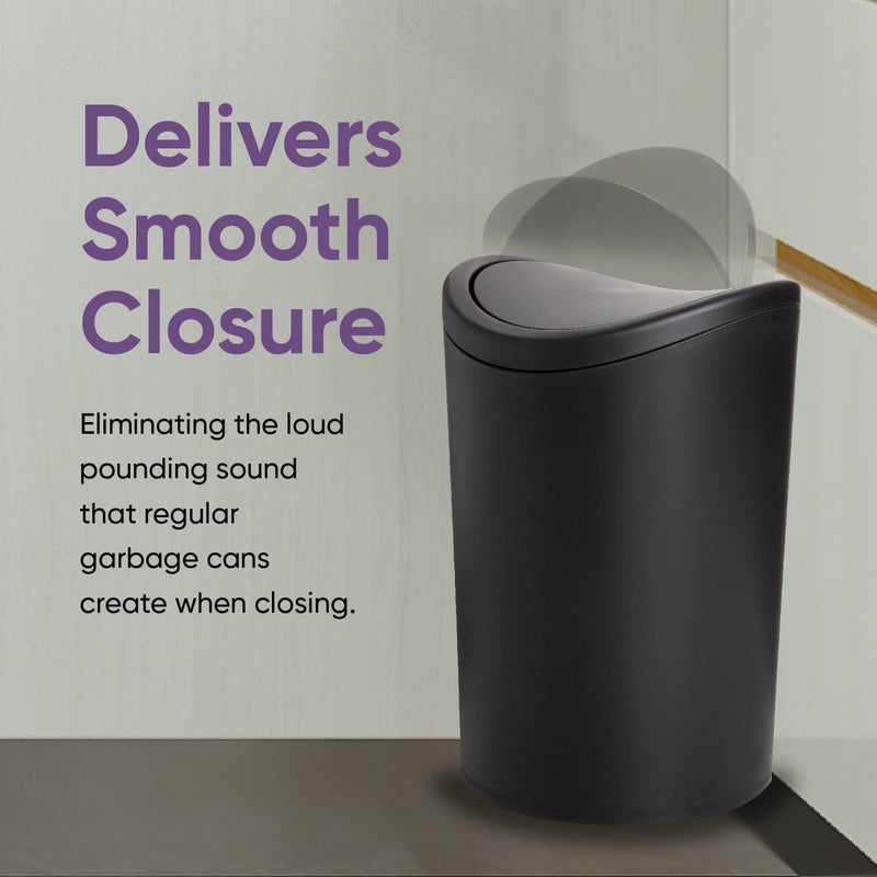 Superio Small Bathroom Trash Can with Lid, Modern Matte Black Mini Waste Bin with Swing Lid (1 1/2 Gallon, 6 Liter) Plastic Garbage Can for Kitchen, Bathroom, Bedroom, Office, Under Desk (1) - Image 4