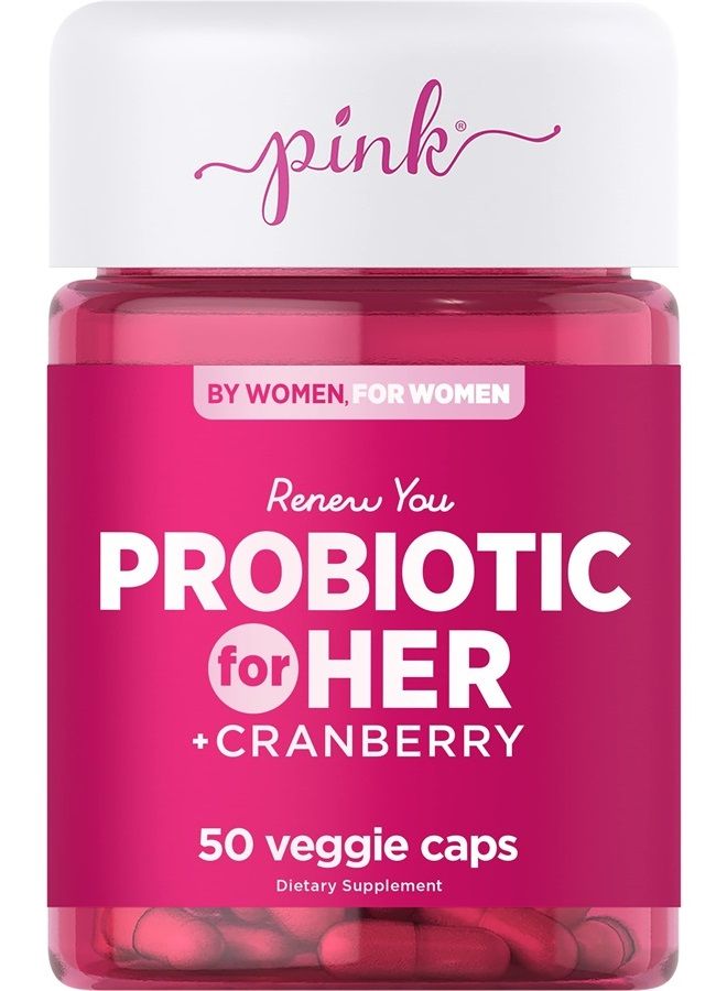 PINK Probiotics for Women | 50 Veggie Capsules | 5 Billion CFU | Plus Cranberry | Vegetarian, Non-GMO & Gluten Free Supplement - Image 1