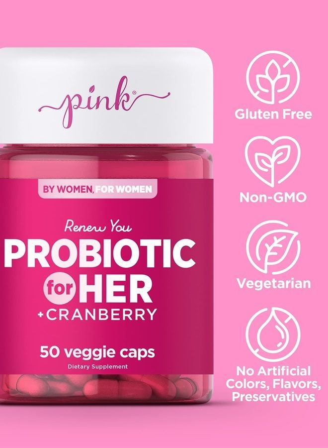 PINK Probiotics for Women | 50 Veggie Capsules | 5 Billion CFU | Plus Cranberry | Vegetarian, Non-GMO & Gluten Free Supplement - Image 4