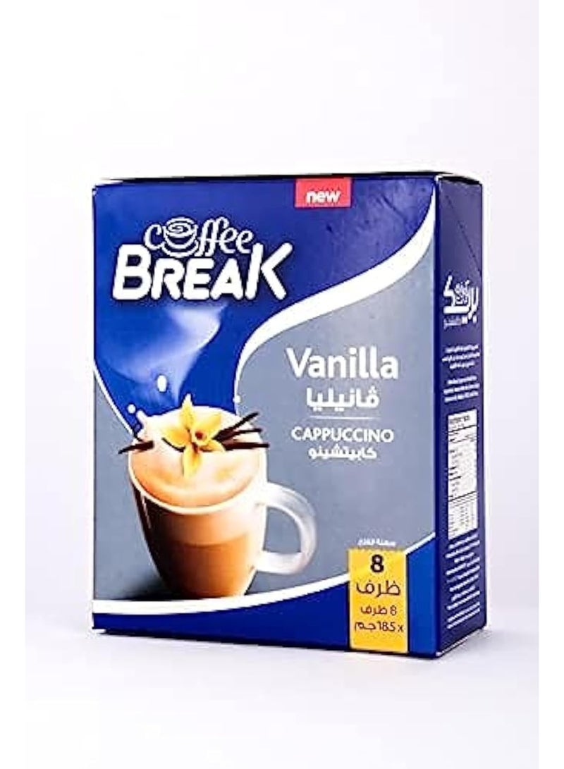 كوفي بريك كابتشينو فانيليا فوري من كوفي بريك - رغوة غنية - 8 أكياس - 18 جرام للكيس