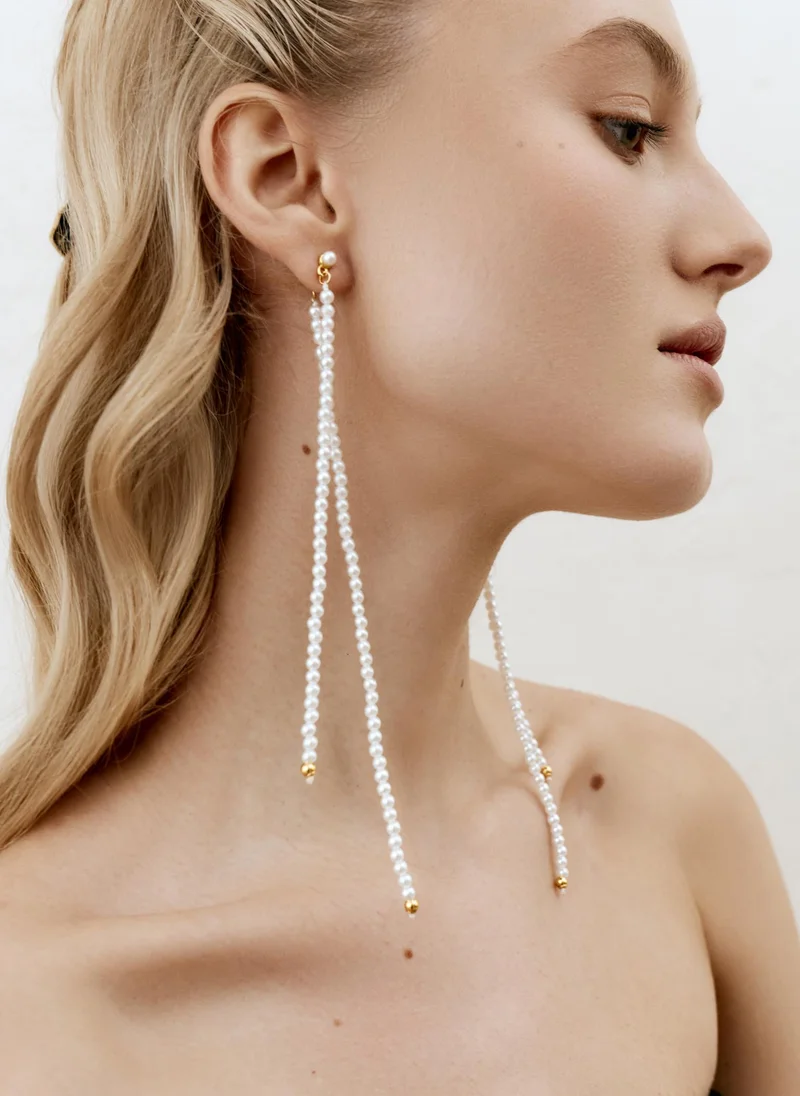 Long pearl stud earrings