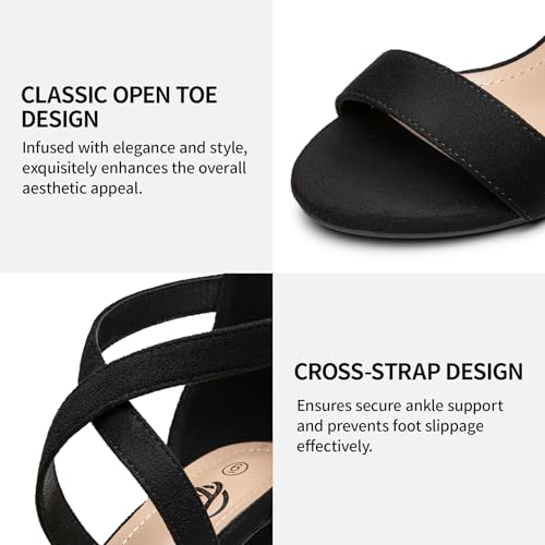 Trary Women's Ankle Strap and Adjustable Buckle Chunky Pump Heel Sandals, Black Suede, 7 UK - Image 4