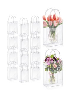 FASHION HOME 12 PCS Clear PVC Gift Bags With Handle Reusable Plastic Wrap Tote Bag Transparent Shopping Handbag  - Image 1