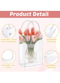 FASHION HOME 12 PCS Clear PVC Gift Bags With Handle Reusable Plastic Wrap Tote Bag Transparent Shopping Handbag  - Image 3