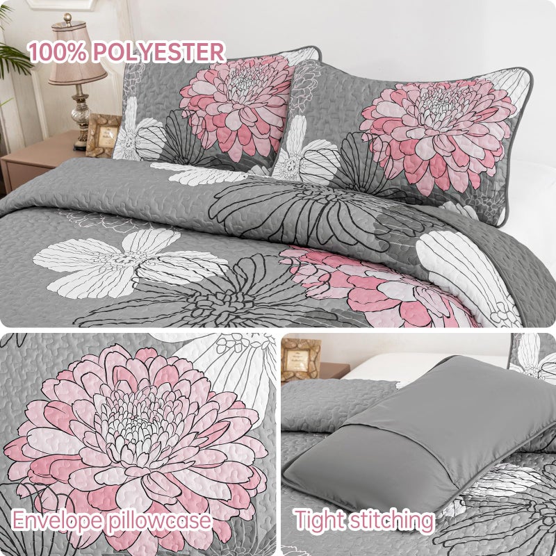 Anibedding طقم لحاف مزخرف بالأزهار من أنيبيدينغ 3 قطع بحجم كينغ، لون وردي بوهيمي خفيف الوزن مع غطاء سرير كبير و2 غطاء وسادة لغرفة النوم لجميع الفصول - Image 5