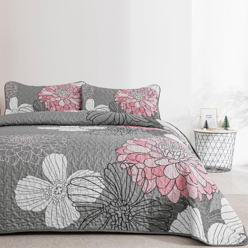Anibedding طقم لحاف مزخرف بالأزهار من أنيبيدينغ 3 قطع بحجم كينغ، لون وردي بوهيمي خفيف الوزن مع غطاء سرير كبير و2 غطاء وسادة لغرفة النوم لجميع الفصول - Image 2