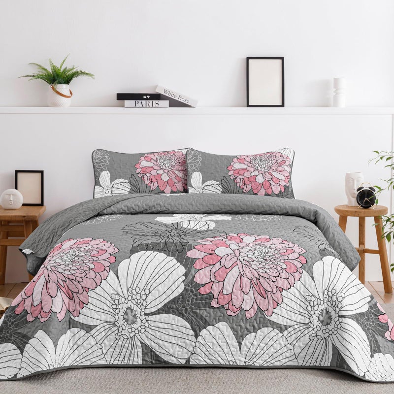 Anibedding طقم لحاف مزخرف بالأزهار من أنيبيدينغ 3 قطع بحجم كينغ، لون وردي بوهيمي خفيف الوزن مع غطاء سرير كبير و2 غطاء وسادة لغرفة النوم لجميع الفصول - Image 1