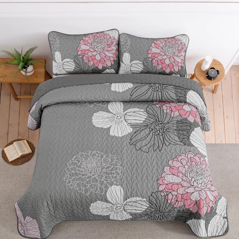 Anibedding طقم لحاف مزخرف بالأزهار من أنيبيدينغ 3 قطع بحجم كينغ، لون وردي بوهيمي خفيف الوزن مع غطاء سرير كبير و2 غطاء وسادة لغرفة النوم لجميع الفصول - Image 3