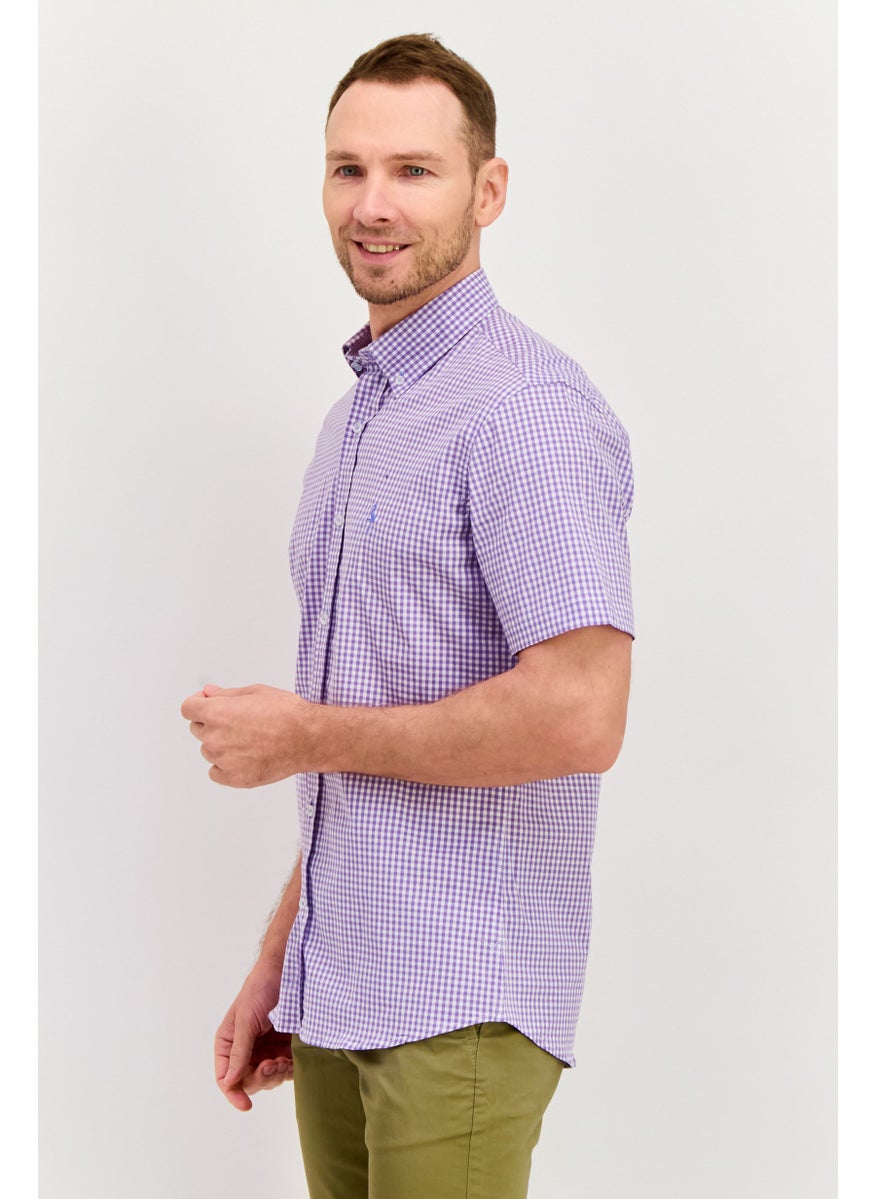 Tailorbyrd Men Regular Fit Micro Checkered Short Sleeves Casual Shirts, Purple  - Image 4