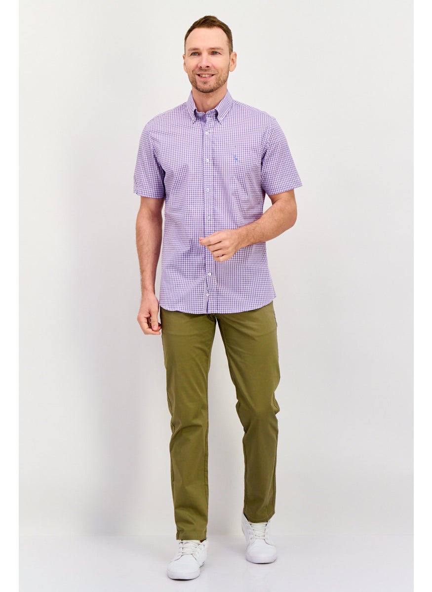 Tailorbyrd Men Regular Fit Micro Checkered Short Sleeves Casual Shirts, Purple  - Image 2