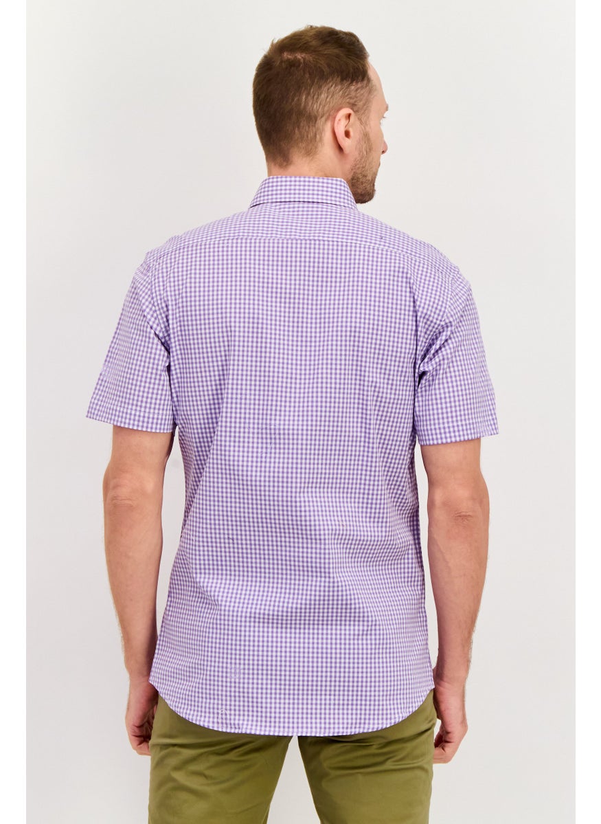 Tailorbyrd Men Regular Fit Micro Checkered Short Sleeves Casual Shirts, Purple  - Image 3