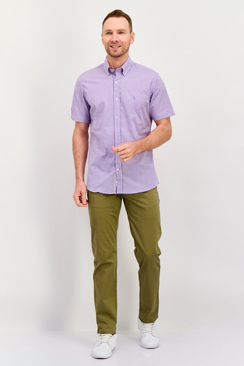 Tailorbyrd Men Regular Fit Micro Checkered Short Sleeves Casual Shirts, Purple - Image 2