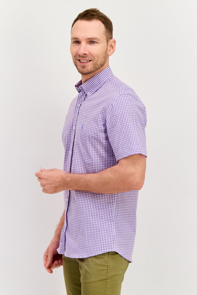 Tailorbyrd Men Regular Fit Micro Checkered Short Sleeves Casual Shirts, Purple - Image 4