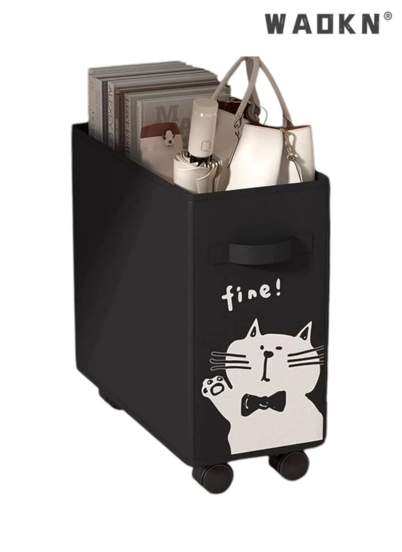 WAOKN Cute Cat Design Storage Basket with Wheels, Under Desk Office Organizer, Foldable Laundry Hamper for Home, Office, and School, Perfect for Storing Clothes, Books, and More, Easy Mobility and Compact Design  - Image 1