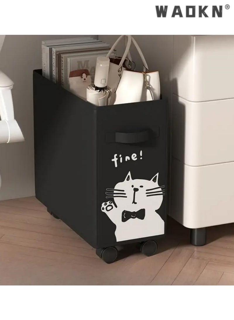 WAOKN Cute Cat Design Storage Basket with Wheels, Under Desk Office Organizer, Foldable Laundry Hamper for Home, Office, and School, Perfect for Storing Clothes, Books, and More, Easy Mobility and Compact Design  - Image 2