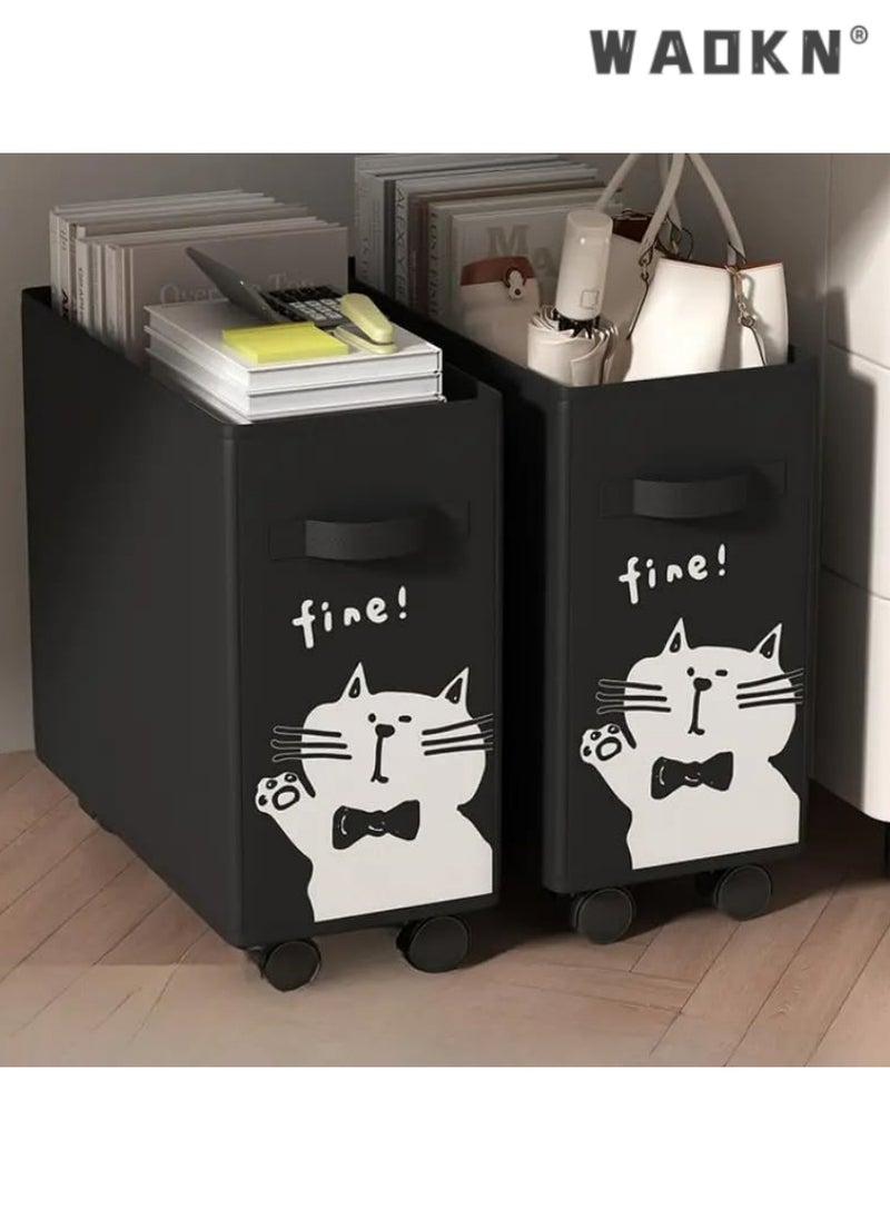WAOKN Cute Cat Design Storage Basket with Wheels, Under Desk Office Organizer, Foldable Laundry Hamper for Home, Office, and School, Perfect for Storing Clothes, Books, and More, Easy Mobility and Compact Design  - Image 3