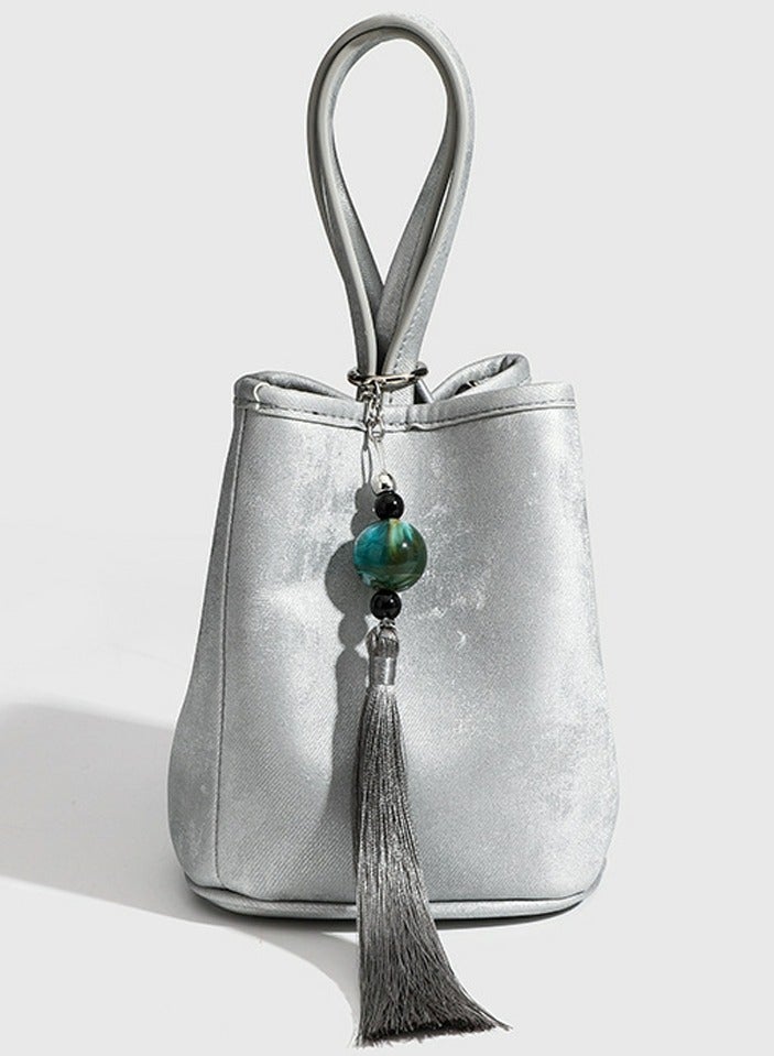 Loquat Small Bucket Bag for Women Simple Style Hobo Tote Bag Single Shoulder Crossbody Bag Handbag Silver  - Image 1