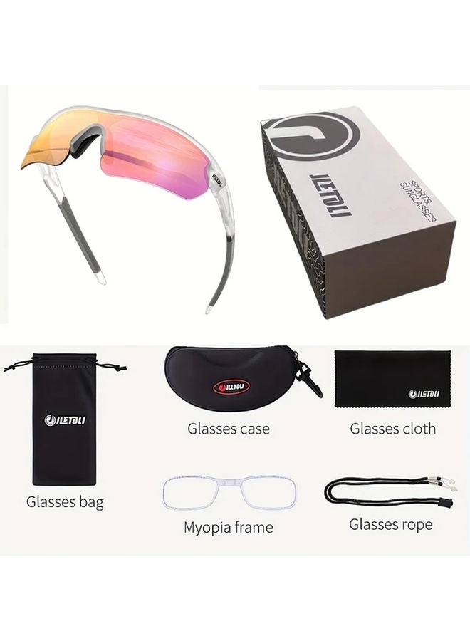 Pink Photochromic Cycling Glasses Lightweight Sport Eyewear with Soft Nose Pads - Image 1