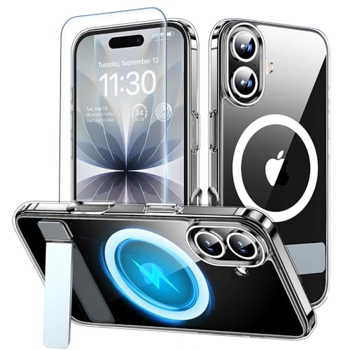xiwxi for iPhone 17 Case with Kickstand,[Compatible with Magsafe][1*Screen Protector],Military-Grade Protection & Anti-Yellowing,Magnetic Phone Case for iPhone 17,Clear - Image 1