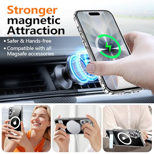 xiwxi for iPhone 17 Case with Kickstand,[Compatible with Magsafe][1*Screen Protector],Military-Grade Protection & Anti-Yellowing,Magnetic Phone Case for iPhone 17,Clear - Image 4