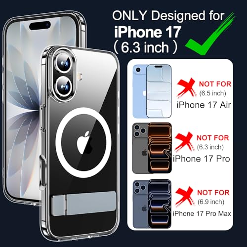 xiwxi for iPhone 17 Case with Kickstand,[Compatible with Magsafe][1*Screen Protector],Military-Grade Protection & Anti-Yellowing,Magnetic Phone Case for iPhone 17,Clear - Image 2