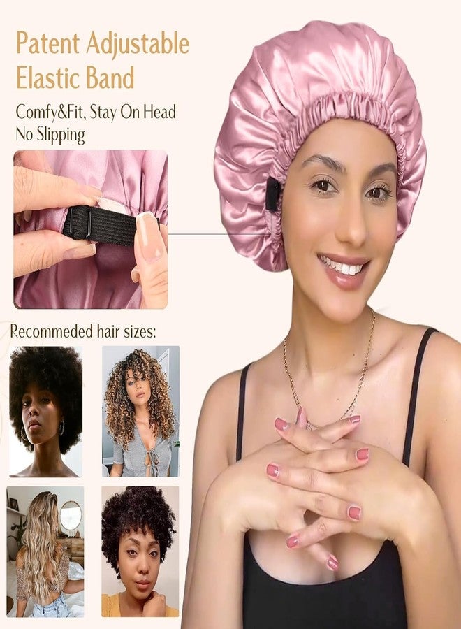 Craftelio Double Layer Satin Bonnet for Sleeping Women & Men | Adjustable Silk Hair Cap for Curly, Natural & Braided Hair | Soft Sleep & Shower Cap | Frizz-Free Night Bonnet Gift Set (Rose) - Image 5