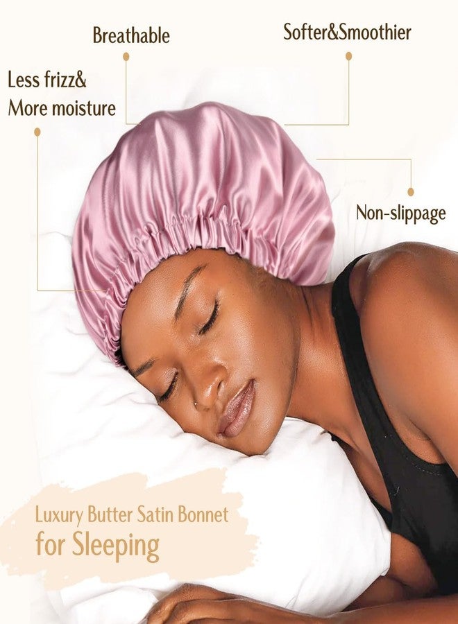 Craftelio Double Layer Satin Bonnet for Sleeping Women & Men | Adjustable Silk Hair Cap for Curly, Natural & Braided Hair | Soft Sleep & Shower Cap | Frizz-Free Night Bonnet Gift Set (Rose) - Image 2