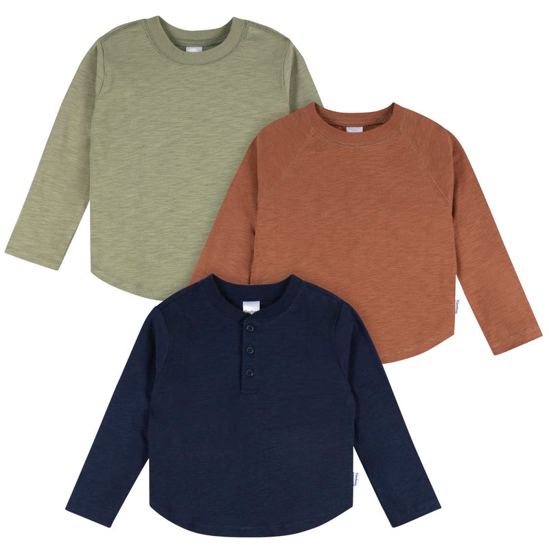 Gerber Toddler Boys 3Pack Long Sleeve Shirts Green Brown Black 18 Months - Image 2
