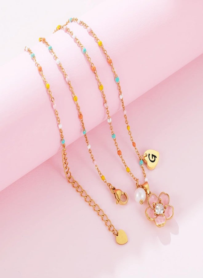 DS Flower Girl Necklace Gifts |Heart Initial Letter Flower Necklaces with Pearl Charm for Women | Personalized Wedding Proposal Bridal Shower Party Jewelry Gift | 18K Gold Plated Stainless Steel-G1 - Image 3