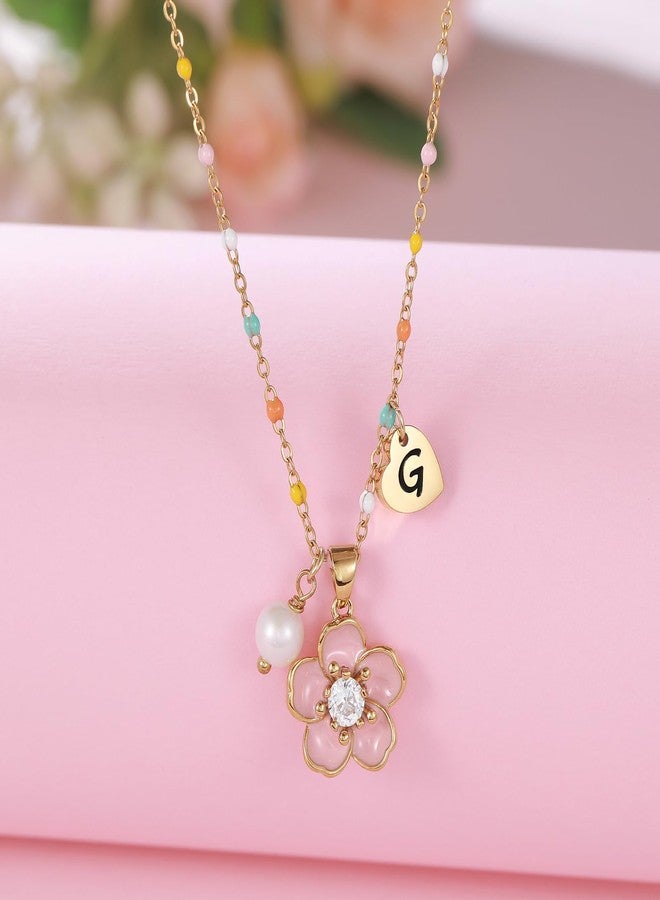DS Flower Girl Necklace Gifts |Heart Initial Letter Flower Necklaces with Pearl Charm for Women | Personalized Wedding Proposal Bridal Shower Party Jewelry Gift | 18K Gold Plated Stainless Steel-G1 - Image 2