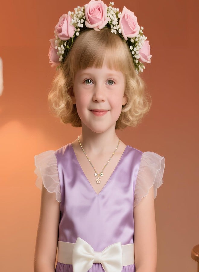 DS Flower Girl Necklace Gifts |Heart Initial Letter Flower Necklaces with Pearl Charm for Women | Personalized Wedding Proposal Bridal Shower Party Jewelry Gift | 18K Gold Plated Stainless Steel-G1 - Image 5