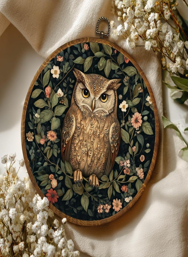 LANBAIHE William Morris Inspired Vintage Round Wall Art, Vintage Owl Canvas Prints with Floral Design, Floral Animal Wall Art Framed Decor for Home, Bathroom, Living Room, Bedroom 10x10inch (Owl-3) - Image 4