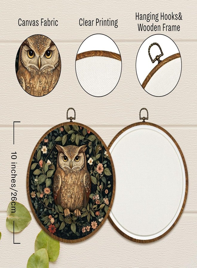 LANBAIHE William Morris Inspired Vintage Round Wall Art, Vintage Owl Canvas Prints with Floral Design, Floral Animal Wall Art Framed Decor for Home, Bathroom, Living Room, Bedroom 10x10inch (Owl-3) - Image 3