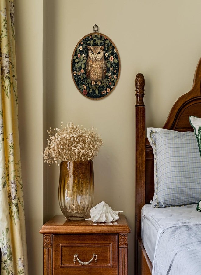 LANBAIHE William Morris Inspired Vintage Round Wall Art, Vintage Owl Canvas Prints with Floral Design, Floral Animal Wall Art Framed Decor for Home, Bathroom, Living Room, Bedroom 10x10inch (Owl-3) - Image 5