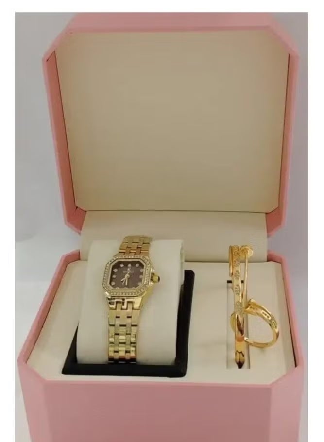 Women's watch with a bracelet and a ring made of zircon