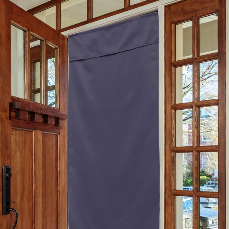 UKCOCO Room Darkening Curtain Panel, Navy Blue Polyester Blackout Door Drape with Hook-and-Loop Fastener, Light Blocking Window Treatment for Bedroom and Home Décor - Image 5
