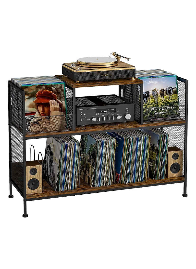 echo AUDIO Echo Audio Vinyl Record Player Display Stand with Vinyl Record Storage, 3 Tier Wooden Display Stand With Vinyl Storage Shelf LP Organizer, Adjustable Feet, Elegant Home Decor For Living Room Bedroom  - Image 1