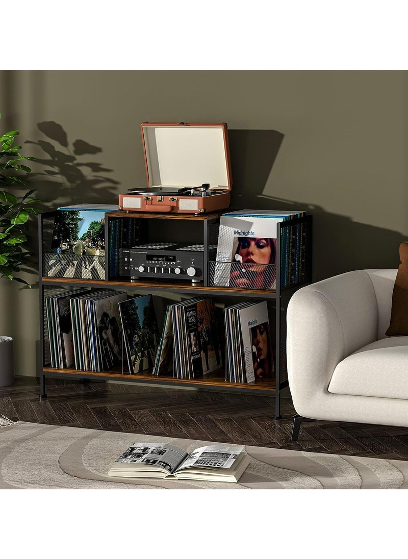 echo AUDIO Echo Audio Vinyl Record Player Display Stand with Vinyl Record Storage, 3 Tier Wooden Display Stand With Vinyl Storage Shelf LP Organizer, Adjustable Feet, Elegant Home Decor For Living Room Bedroom  - Image 2