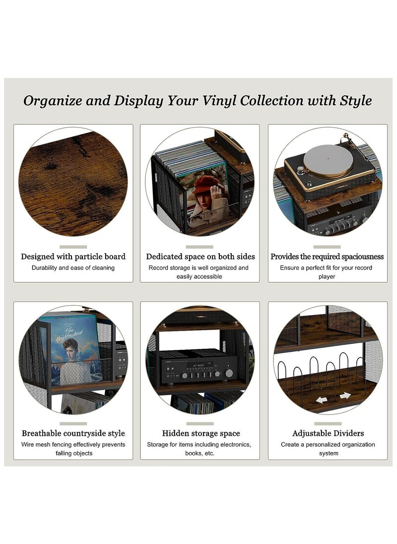 echo AUDIO Echo Audio Vinyl Record Player Display Stand with Vinyl Record Storage, 3 Tier Wooden Display Stand With Vinyl Storage Shelf LP Organizer, Adjustable Feet, Elegant Home Decor For Living Room Bedroom  - Image 3