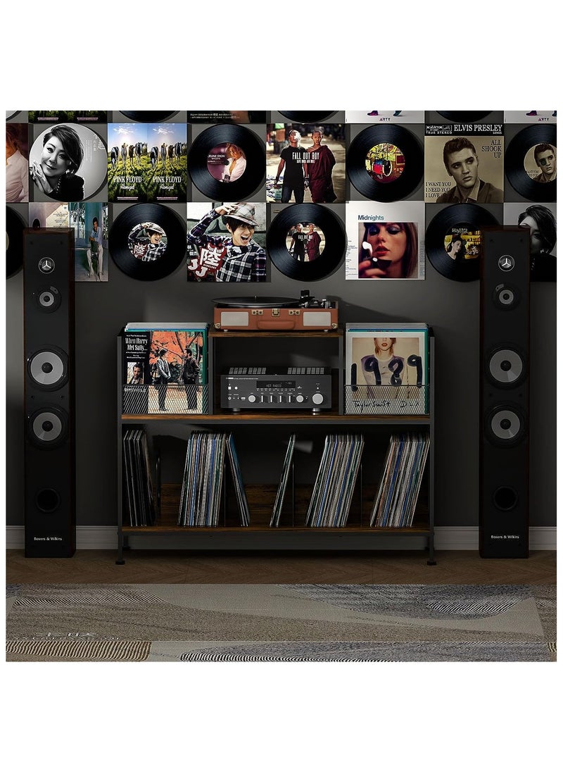 echo AUDIO Echo Audio Vinyl Record Player Display Stand with Vinyl Record Storage, 3 Tier Wooden Display Stand With Vinyl Storage Shelf LP Organizer, Adjustable Feet, Elegant Home Decor For Living Room Bedroom  - Image 5