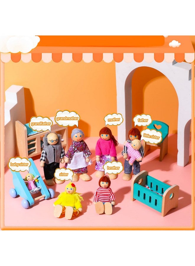 Civaner 52 قطعة مجموعة أثاث منزل دمى خشبي مصغر مع دمى مقياس 1:12 ملحقات منزل الدمى تشمل أشخاص متعدد الألوان - Image 3