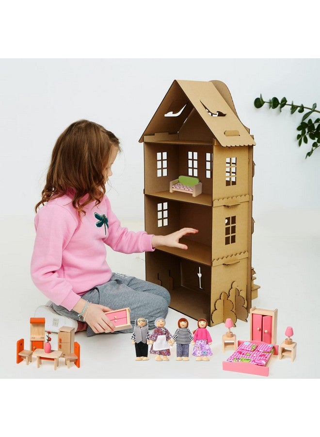 Civaner 52 قطعة مجموعة أثاث منزل دمى خشبي مصغر مع دمى مقياس 1:12 ملحقات منزل الدمى تشمل أشخاص متعدد الألوان - Image 5