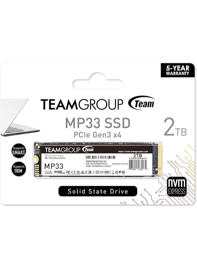 تيم جروب محرك أقراص الحالة الصلبة الداخلي TEAMGROUP MP33 بسعة 2 تيرابايت، ذاكرة تخزين مؤقتة SLC، ذاكرة NAND ثلاثية الأبعاد TLC، NVMe 1.3، PCIe Gen3x4 M.2، 2- TM8FP6002T0C101280 - Image 2