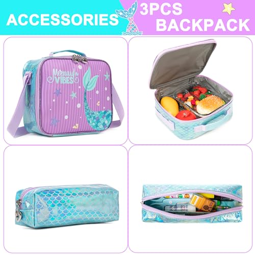 Meetbelify Mermaid Rolling Backpack for Girls Backpack with Wheels for Elementary Student Kids School Bag with Lunch Box Pencil Case for Girls Ages 6-8 Years Old - Image 5