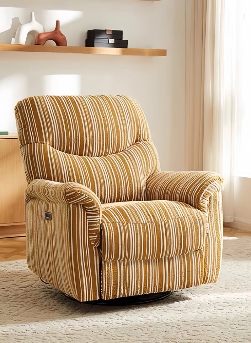 معرض ميزون تقدم ميزون غاليري كراسي استرخاء قياسية، وأرائك هزازة، وأرائك سرير، وكراسي دوارة بزاوية 360 درجة، وكراسي قابلة للإمالة بزاوية 30 درجة، وكراسي مخملية قابلة للتهوية، وكراسي استرخاء، وكراسي عصرية، وكراسي قراءة، وكراسي أريكة (مخططة باللونين الأصفر والأبيض). - Image 1