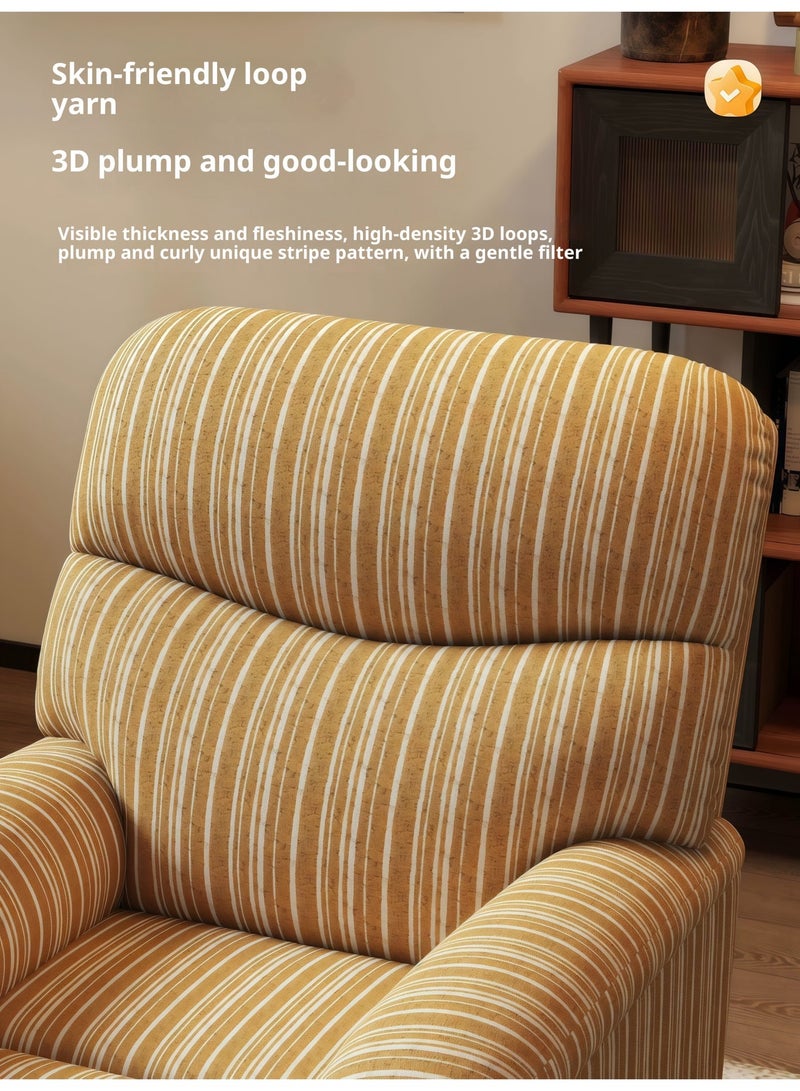 معرض ميزون تقدم ميزون غاليري كراسي استرخاء قياسية، وأرائك هزازة، وأرائك سرير، وكراسي دوارة بزاوية 360 درجة، وكراسي قابلة للإمالة بزاوية 30 درجة، وكراسي مخملية قابلة للتهوية، وكراسي استرخاء، وكراسي عصرية، وكراسي قراءة، وكراسي أريكة (مخططة باللونين الأصفر والأبيض). - Image 5