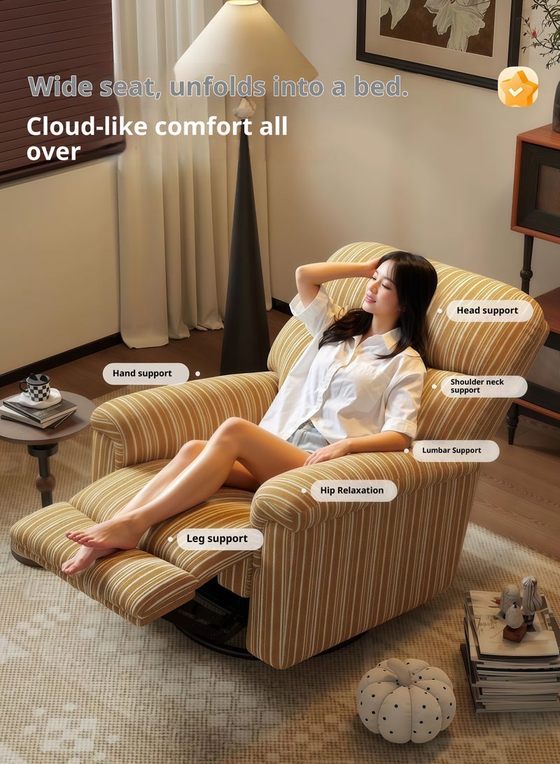 معرض ميزون تقدم ميزون غاليري كراسي استرخاء قياسية، وأرائك هزازة، وأرائك سرير، وكراسي دوارة بزاوية 360 درجة، وكراسي قابلة للإمالة بزاوية 30 درجة، وكراسي مخملية قابلة للتهوية، وكراسي استرخاء، وكراسي عصرية، وكراسي قراءة، وكراسي أريكة (مخططة باللونين الأصفر والأبيض). - Image 3