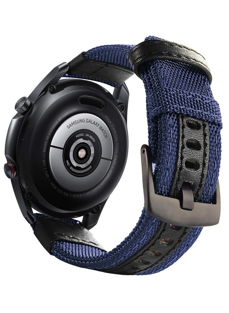 Strap Band Cloth Nylon For 22MM Compatible With Samsung galaxy watch 3 45mm /watch 46mm/Gear S3/Huawei watch GT2E/GT (42mm,46mm)/GT2 Pro/GT2 46MM/honor Magic Watch2 46mm/Amazfit GTR 47mm/GTR 2/2e (Blue) - Image 1