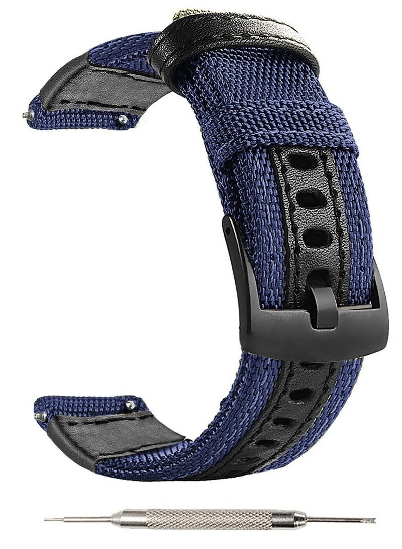Strap Band Cloth Nylon For 22MM Compatible With Samsung galaxy watch 3 45mm /watch 46mm/Gear S3/Huawei watch GT2E/GT (42mm,46mm)/GT2 Pro/GT2 46MM/honor Magic Watch2 46mm/Amazfit GTR 47mm/GTR 2/2e (Blue) - Image 2
