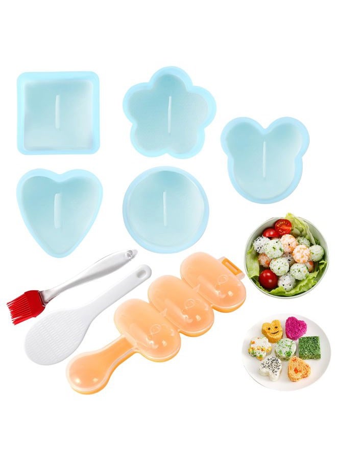 MLRYH Onigiri Maker Mold Kit, 8 Pcs Sushi Musubi Mold with Rice Paddle, Brush for Kitchen, BPA Free, Durable, Polypropylene, Small, Round, All Seasons, Star Pattern - Image 1